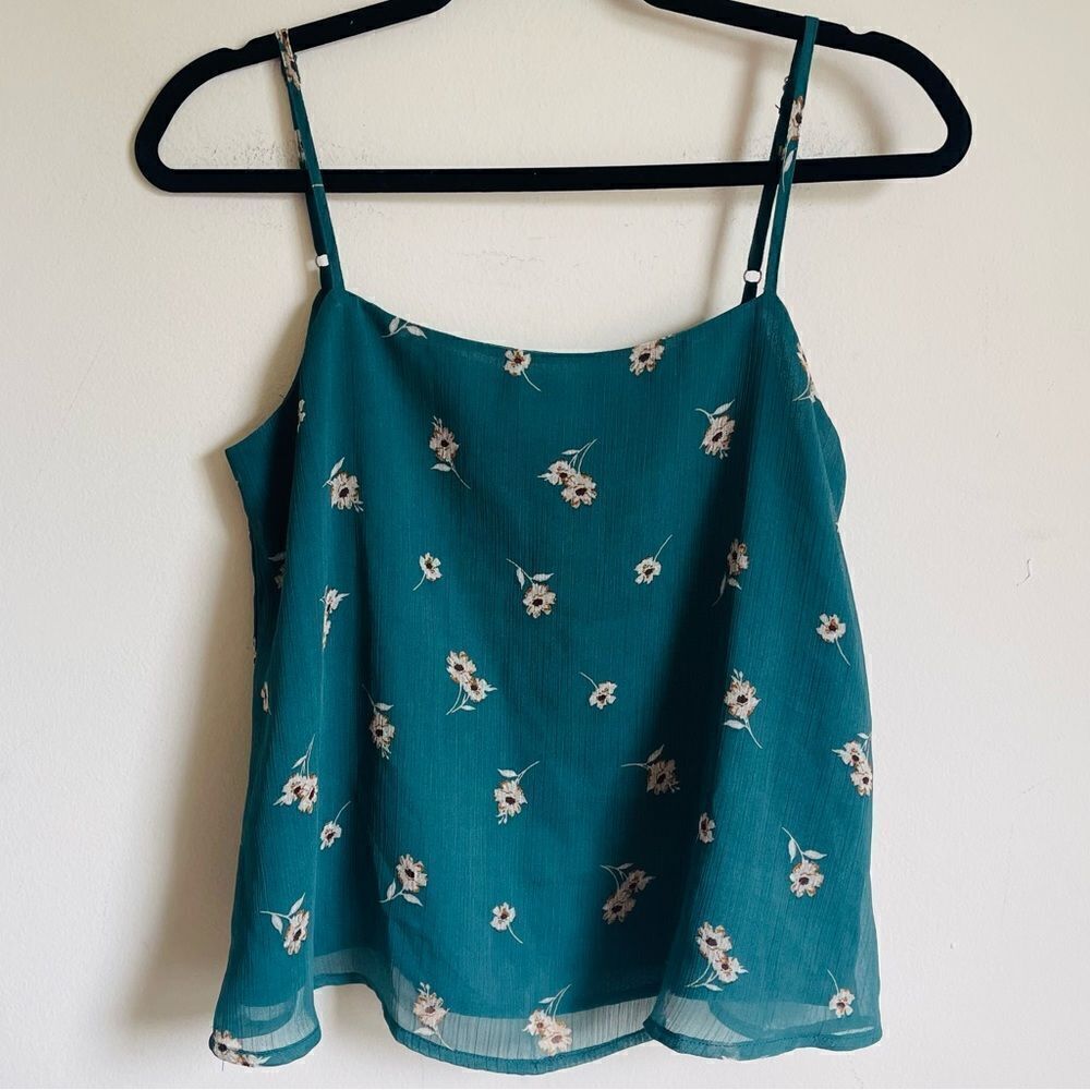 All in Favor Green Chiffon Floral Tank Top Small